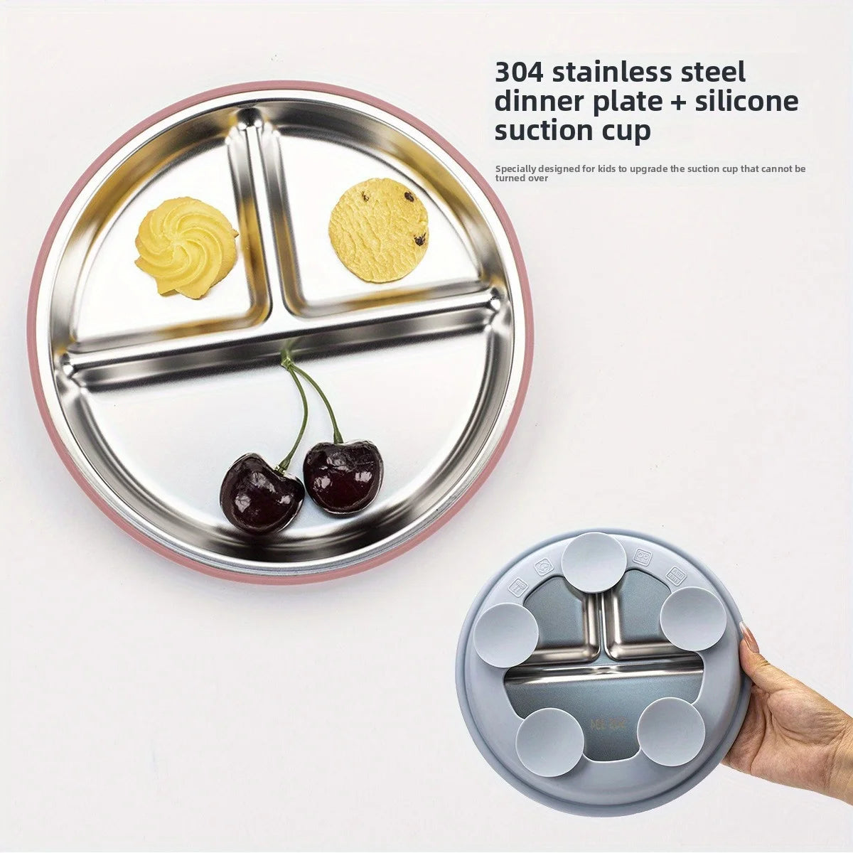 SteelBite Duo™ – Assiette inox bébé ventouse & compartiments