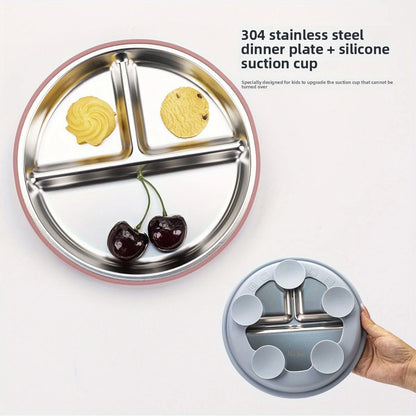 SteelBite Duo™ – Assiette inox bébé ventouse & compartiments