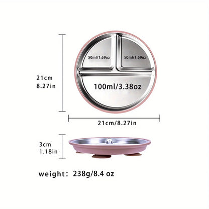 SteelBite Duo™ – Assiette inox bébé ventouse & compartiments