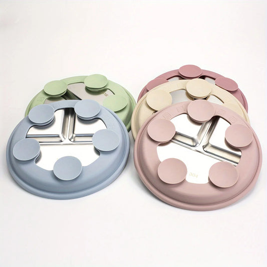 SteelBite Duo™ – Assiette inox bébé ventouse & compartiments