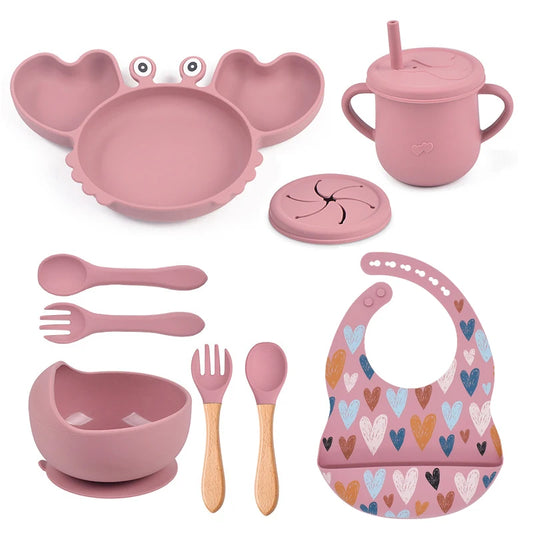 CrabeMiam™ – Coffret repas bébé silicone 9 pièces