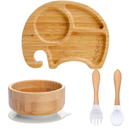 ElephaaBowl™ – Assiette pour bébé en bambou à ventouse antidérapante