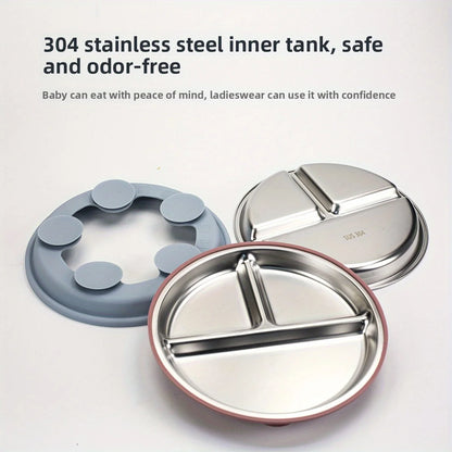 SteelBite Duo™ – Assiette inox bébé ventouse & compartiments