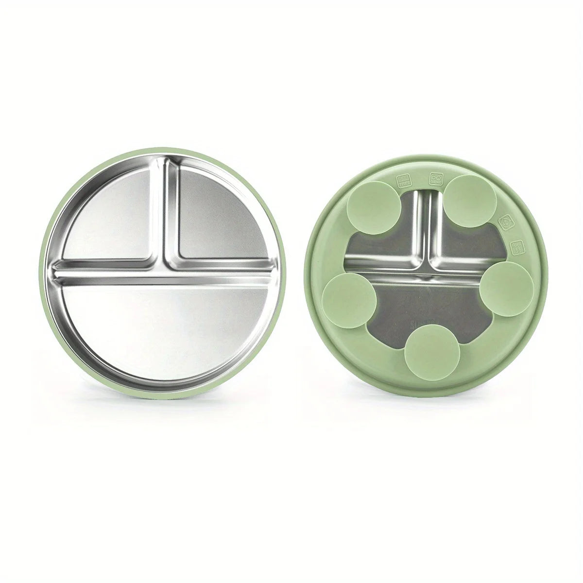 SteelBite Duo™ – Assiette inox bébé ventouse & compartiments