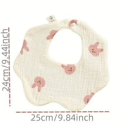 Bavoir bébé manche longue en coton motif lapins roses, bavoir coton bébé avec dimensions détaillées pour un ajustement parfait.
