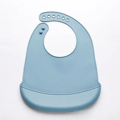 Bavoir bébé en silicone imperméable bleu avec récupérateur de nourriture