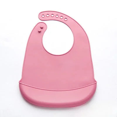 Bavoir bébé en silicone imperméable rose pour repas sans taches