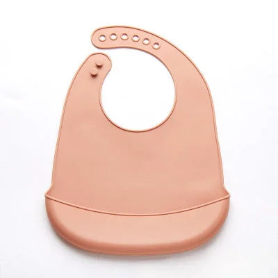 Bavoir bébé en silicone imperméable terracotta avec poche anti-fuite