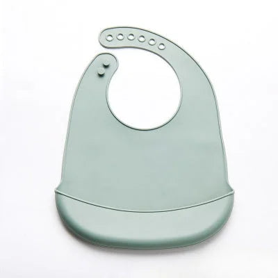Bavoir bébé en silicone imperméable vert sauge souple et facile à nettoyer