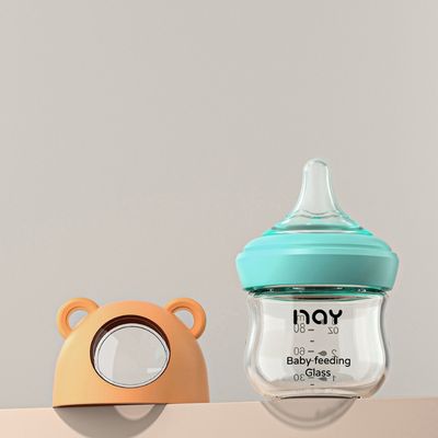 Biberon en verre incassable bleu et orange 80 ml, idéal pour les premières tétées