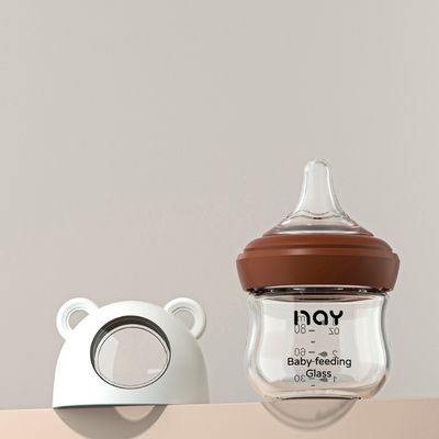 Biberon pour allaitement en verre incassable marron 80 ml, design ergonomique et solide