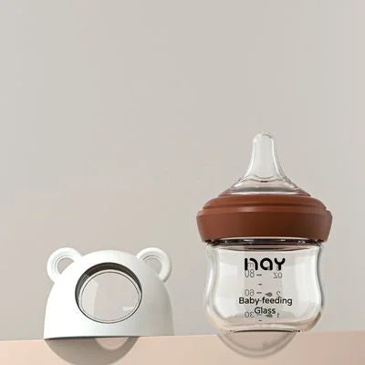 Biberon pour allaitement en verre incassable marron 80 ml, design ergonomique et solide