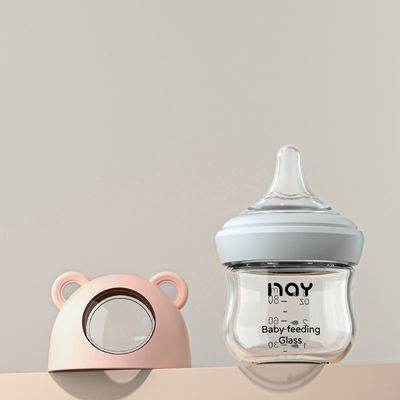 Biberon pour allaitement en verre incassable rose 80 ml, parfait pour les nouveau-nés