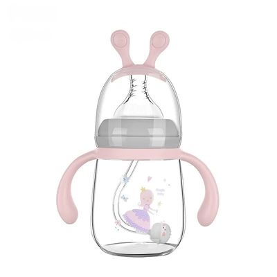 Petit biberon rose 180 ml avec tétine douce et motif féerique pour nouveau-né