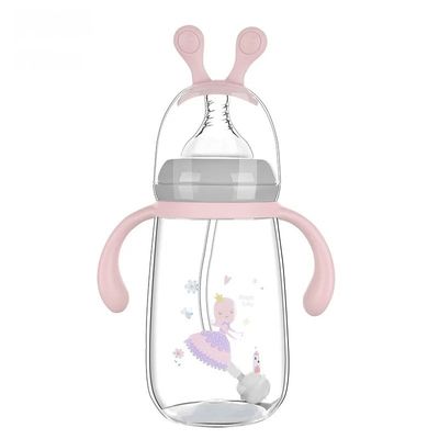 Biberon rose 300 ml motif princesse, tétine souple et poignées ergonomiques pour bébé