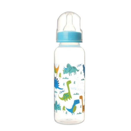 Biberon bébé motif dinosaure bleu avec tétine anti-colique