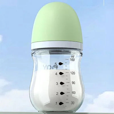 Biberon compatible allaitement en verre 160 ml vert avec tétine physiologique, idéal pour la transition sein-biberon