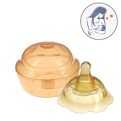 Bout de seins en silicone accompagné d’une boîte rigide hygiénique, accessoire indispensable pour allaiter en toute sécurité.