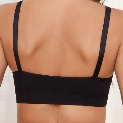 Dos de la brassière d’allaitement noire sans couture ni armature