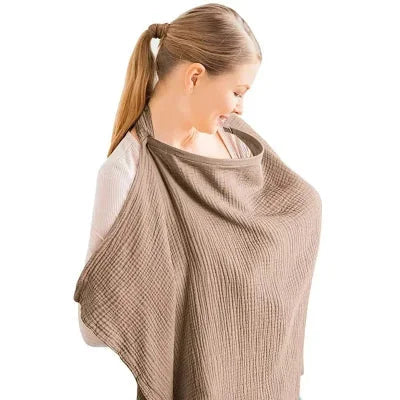 Cape d’allaitement marron taupe douce et couvrante pour un allaitement confortable et sans gêne, même en lieu public.