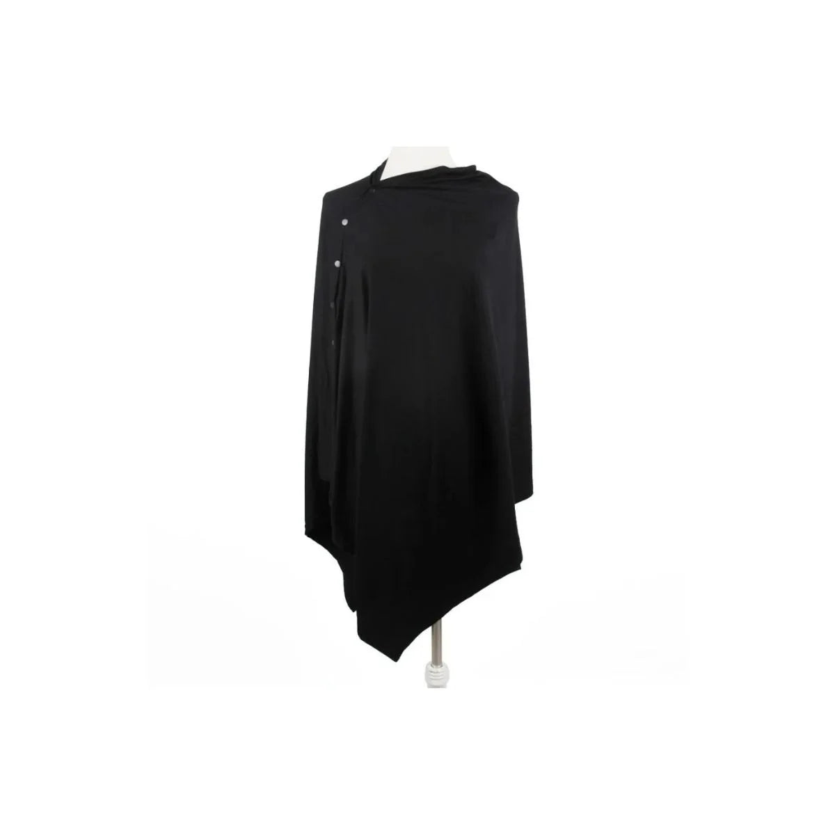 Poncho allaitement Solène™ marine sur mannequin de face — position des boutons-pression pour ouverture allaitement