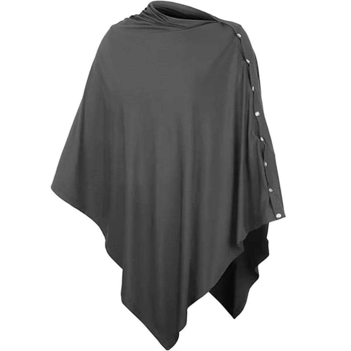 Cape pour allaitement Solène™ noir — dos du poncho drapé sur mannequin, tombé du tissu tricoté naturel