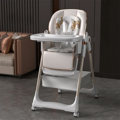 Chaise haute bébé évolutive blanche avec harnais 5 points et assise confortable, chaise pour bébé table moderne et sécurisée.