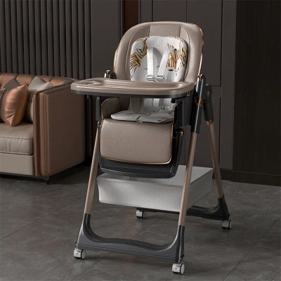 Chaise haute bébé évolutive kaki avec repose-pieds ajustable et assise rembourrée, chaise repas enfant pratique et élégante pour table familiale.