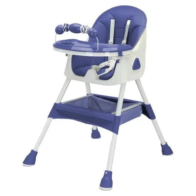 Coussin Allaitement pour Bébé en coloris bleu océan sur chaise haute évolutive avec assise confortable et jouet amovible.