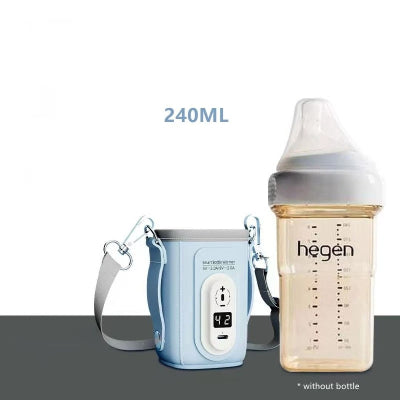 Chauffe-biberon nomade 240 ml en bleu clair avec biberon Hegen, pratique pour la préparation du lait infantile en voyage ou à la maison