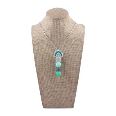 Collier d’allaitement en silicone menthe et gris au design contemporain, parfait pour stimuler bébé en portage tout en apportant une touche élégante au quotidien.

