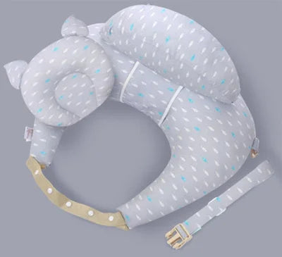Ensemble coussin d’allaitement avec appui tête bébé intégré et coussin de maintien pour position optimale.