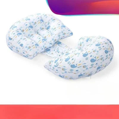 coussin grossesse pour sommeil réparateur avec motif baleine bleue, conçu pour offrir un confort optimal pendant la grossesse
