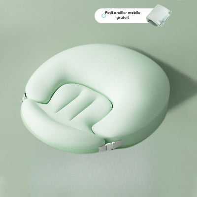 Coussin pour nouveau-ne vert pastel, ergonomique et multifonction, avec petit oreiller mobile gratuit pour allaitement et confort de bébé.