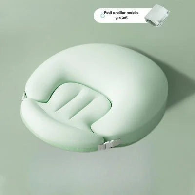 Coussin pour nouveau-ne vert pastel, ergonomique et multifonction, avec petit oreiller mobile gratuit pour allaitement et confort de bébé.