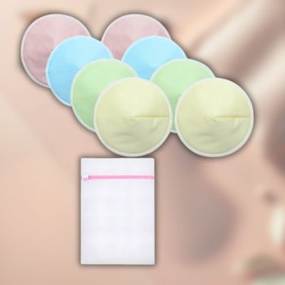 Lot de coussinets d'allaitement LotusNest aux teintes pastel jaune et verte, parfait pour une protection discrète et écologique.