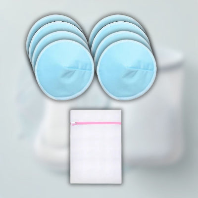 Pack de coussinets d'allaitement PurePastel™ en bleu pastel avec un sac de lavage, idéal pour une protection quotidienne élégante.