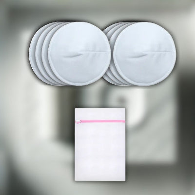 Pack de coussinets d'allaitement lavables blancs avec pochette de rangement, idéal pour une protection discrète et confortable.