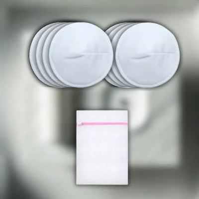 Pack de coussinets d'allaitement lavables blancs avec pochette de rangement, idéal pour une protection discrète et confortable.