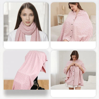 Écharpe d'allaitement DouxVoile rose — collage 4 usages : foulard, cache-allaitement, châle coupe-vent et protection poussette
