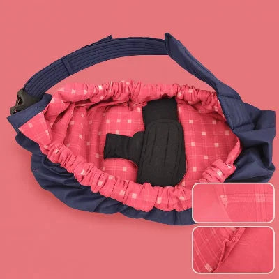 Variante écharpe de portage allaitement NursingSling avec intérieur rose à carreaux, bandoulière ajustable et confort maman bébé.