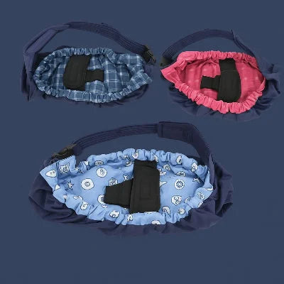 Variantes d’écharpes de portage allaitement NursingSling avec intérieurs plaid bleu, rose carreaux et motifs bleus, portage physiologique sécurisé.