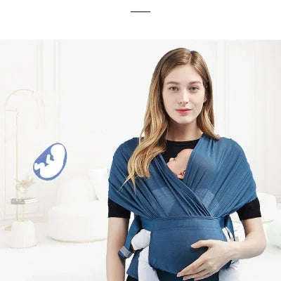 Écharpe de portage physiologique en coloris bleu, élégante et apaisante pour le quotidien.