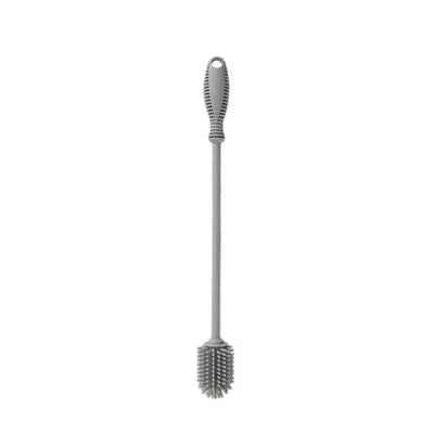 Goupillon long et fin en silicone gris pour nettoyage bouteilles, verres et contenants étroits