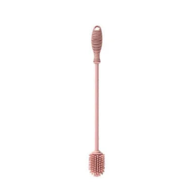 Goupillon long et fin en silicone rose pour nettoyage biberon, gourde et tasse