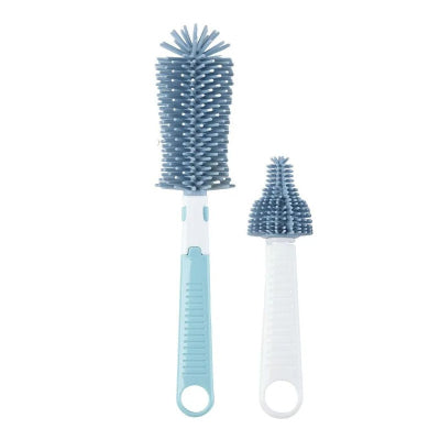 Goupillon pour biberon en silicone bleu avec poignée antidérapante et mini goupillon assorti, brosse nettoyante biberon efficace.