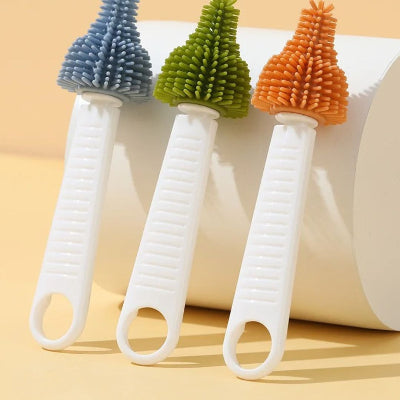 Trois mini goupillons en silicone colorés, brosse pour nettoyer les biberons et les tétines avec poignée ergonomique.