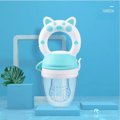 Grignoteuse bébé en silicone anti-étouffement coloris turquoise, vue prod
