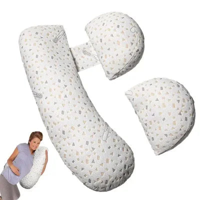 Coussin de grossesse gris avec design ergonomique pour un confort optimal.