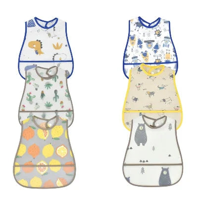 Lot de bavoirs bébé imperméables à manches avec motifs animaux et fruits